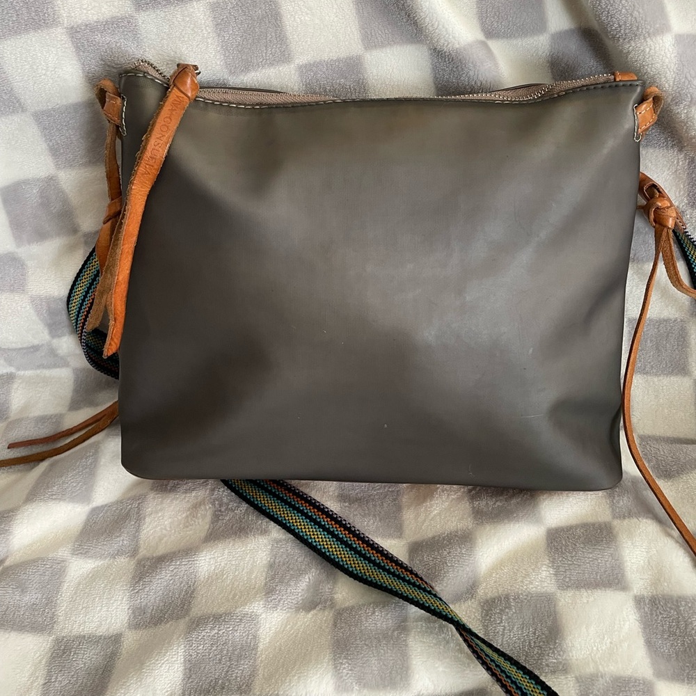Gray Crossbody Shoulder Bag with Multicolor Strap - Picture 3 of 6